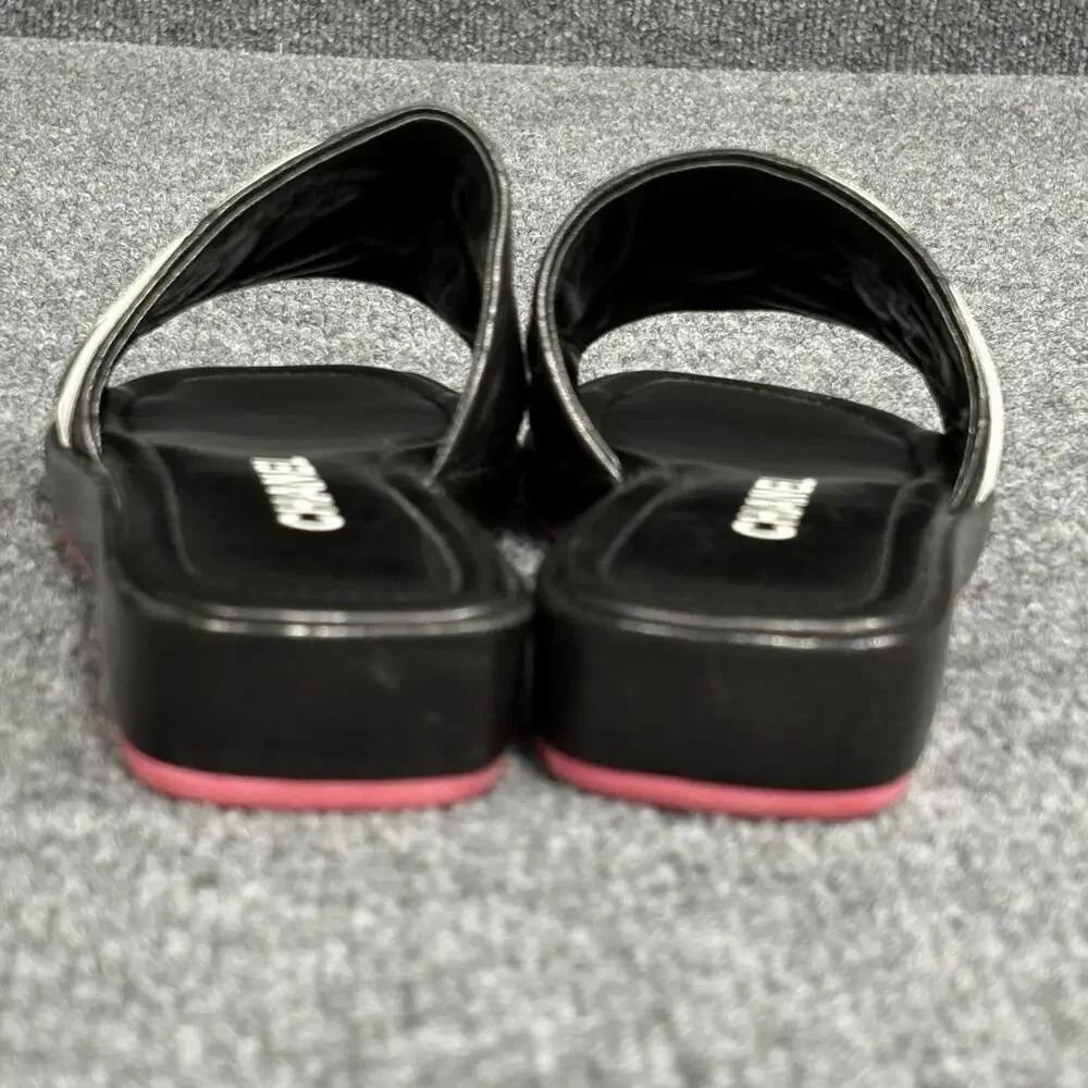 Chanel Cambon Slide Sandals Womens 5.5 Black Leather Quilted Logo Flat Shoe Pink